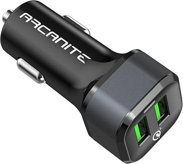 ARCANITE, Caricabatterie per auto 6A 36W Doppio Porte USB Quick Charge 3.0 per dispositivi Apple e Android